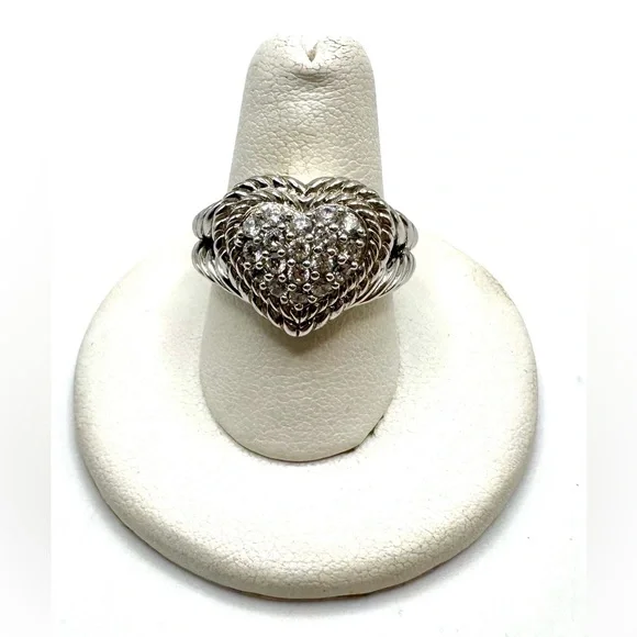 Judith Ripka Sterling Silver Diamonique Pave Heart Ring - Picture 1 of 4